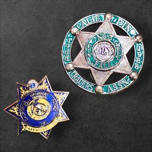 Vintage Lions Club Pins Lot CA 1967 CHP Sober Graduation + 1988 Pin Trader